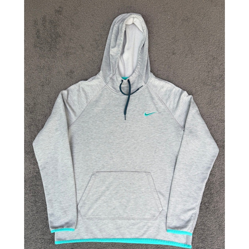 Nike Dri-FIT Mens Medium Hoodie Grey Teal Trim Raglan Pullover RN56323